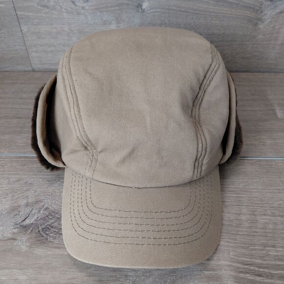 Broner Trapper Hat Mens Size L Brown Canvas Hunting Cap Fur Ear Flaps Outdoor - Picture 2 of 7